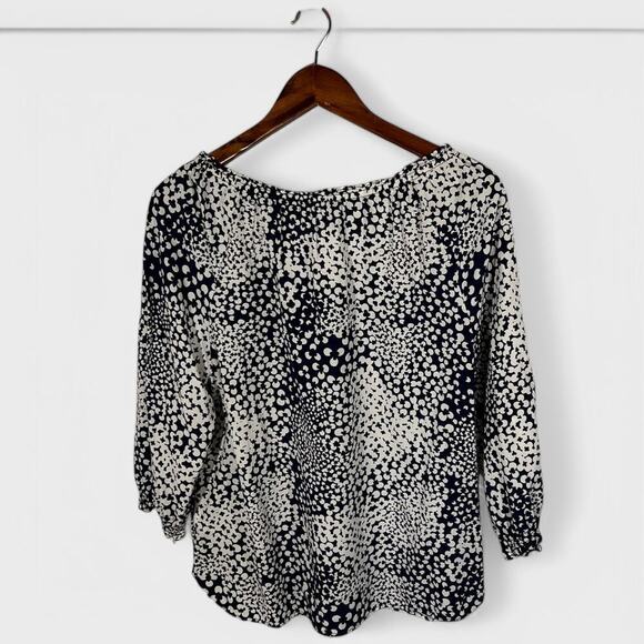 Talbots Floral Tie Neck Blouse Blue Smocked Boho Cottagecore Size Medium - Picture 4 of 10